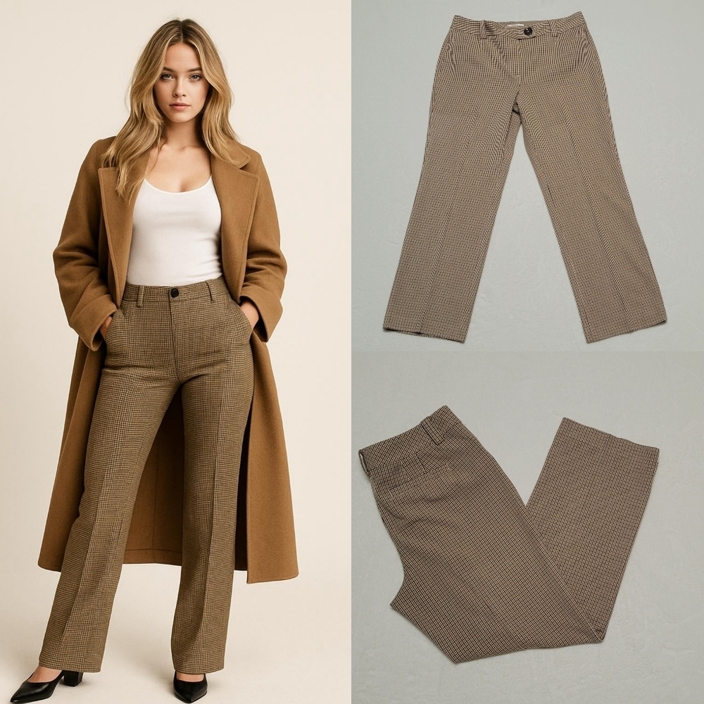 90s Vintage Talbots Brown Black Houndstooth Plaid High Waisted Trousers